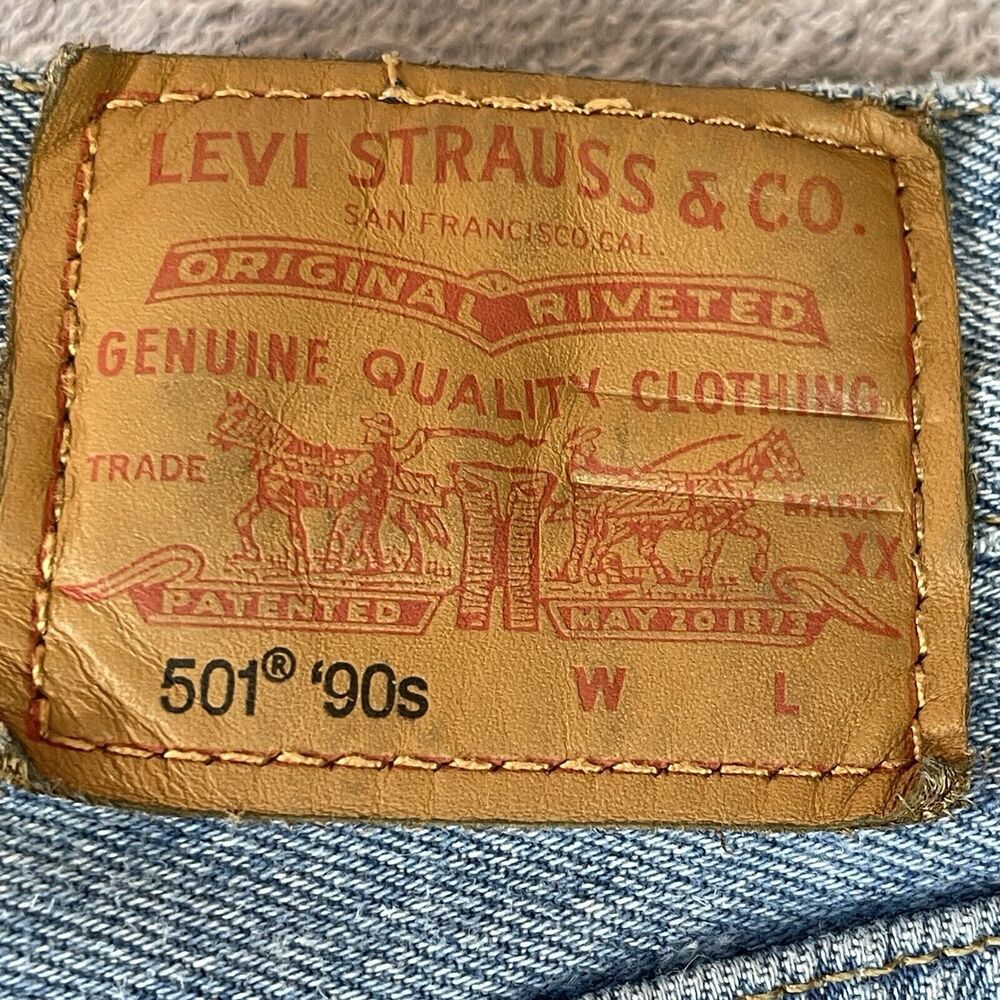 Levi's Premium 501 '90s Selvedge Jeans Women's W28 L32 Big E Destroyed Mid-Rise - Picture 7 of 16